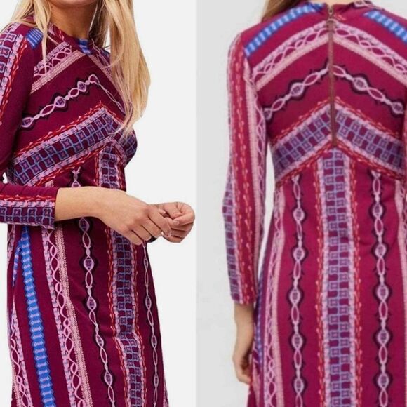 Free People [ Small ] Stella Graphic Boho A-Line Mini Dress in Purple - Picture 2 of 9